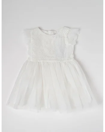 Rochie evazata cu fermoar, Alb optic