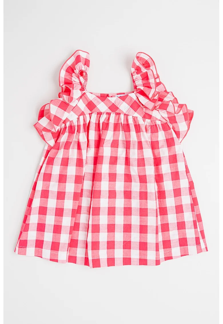 Rochie din bumbac cu model gingham, Roz pastel/Alb optic