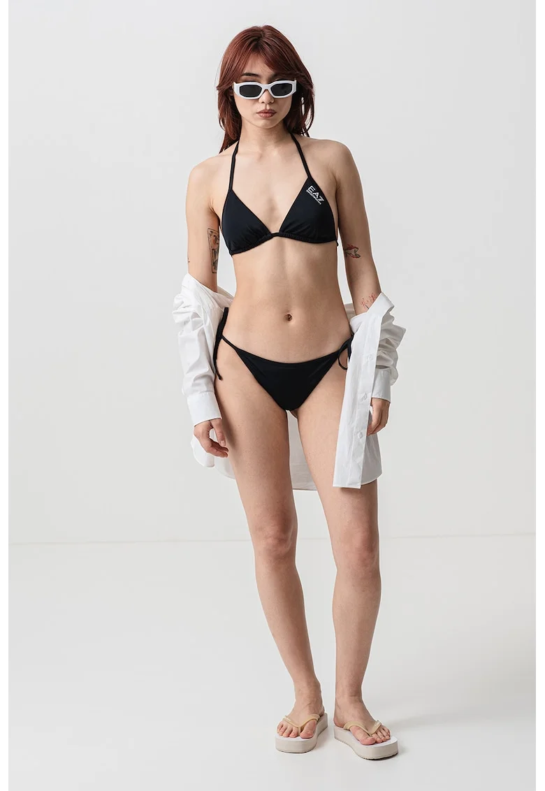 Costum de baie in doua piese cu snur lateral, Negru