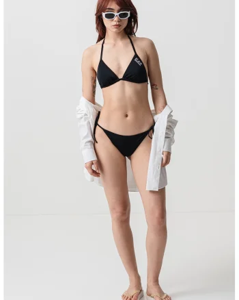 Costum de baie in doua piese cu snur lateral, Negru