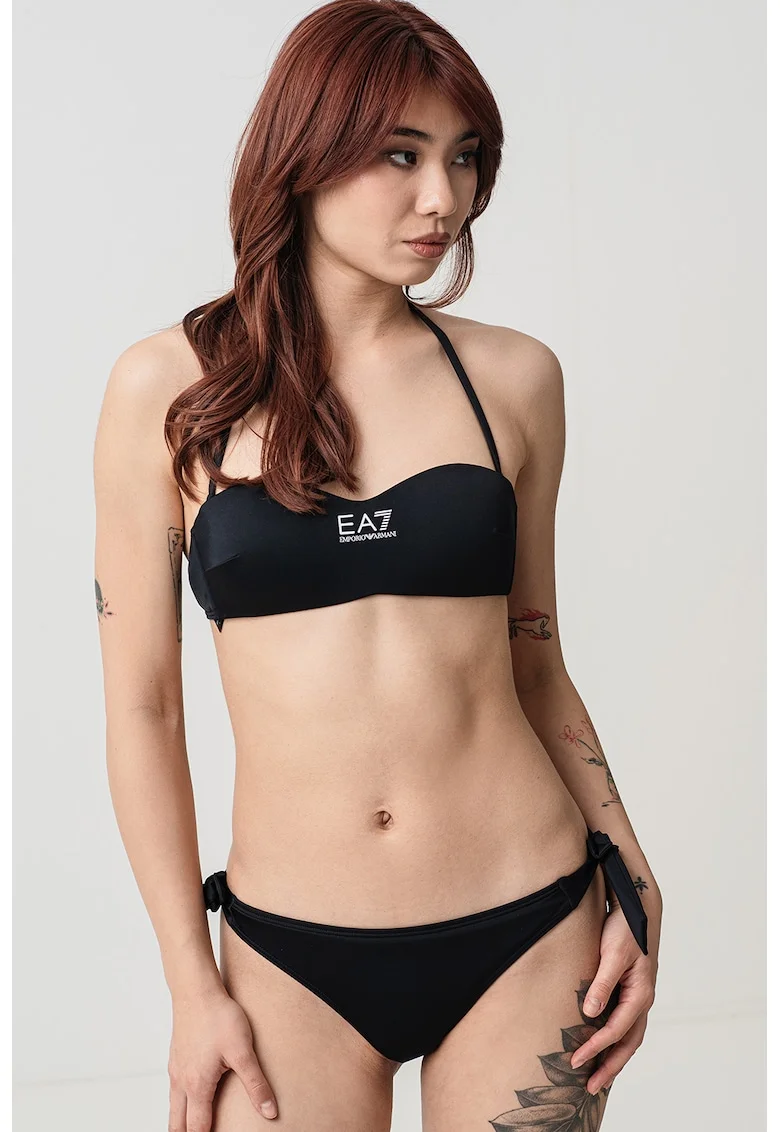 Costum de baie in doua piese cu decolteu halter, Negru
