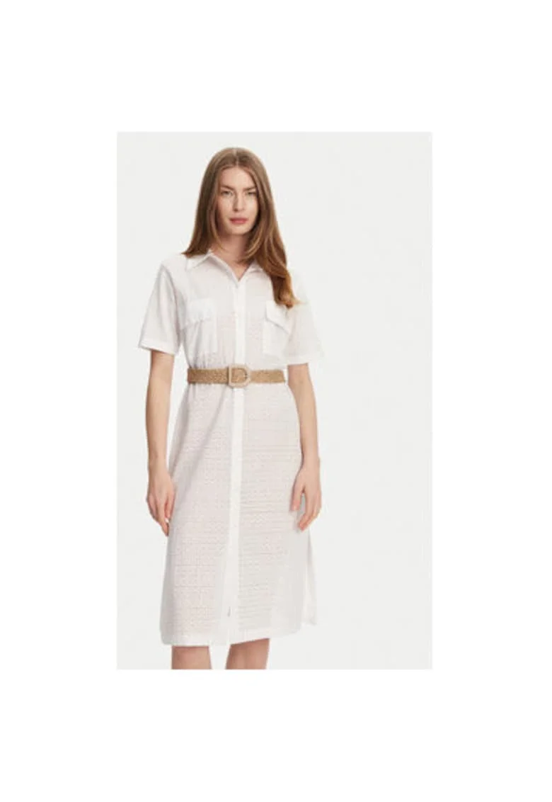 Camasa stil rochie dama  BC133, Bumbac, Alb, Alb
