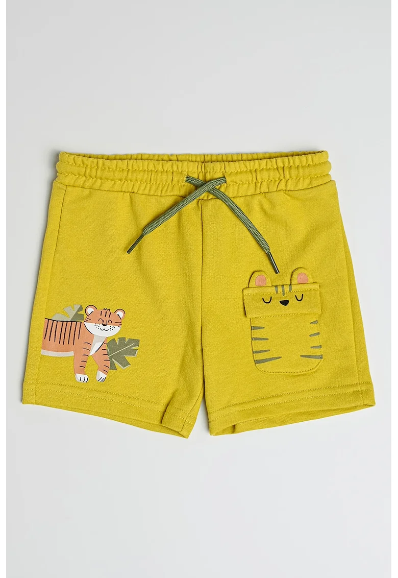 Pantaloni scurti din amestec de bumbac cu imprimeu, Maro/Verde fistic