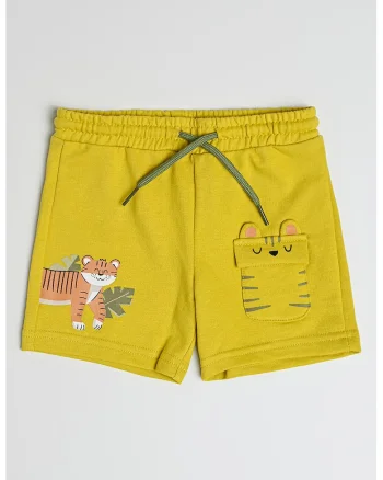 Pantaloni scurti din amestec de bumbac cu imprimeu, Maro/Verde fistic