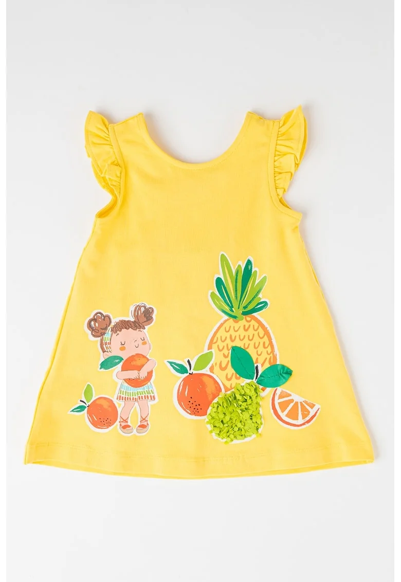 Rochie evazata cu imprimeu cu fructe, Galben