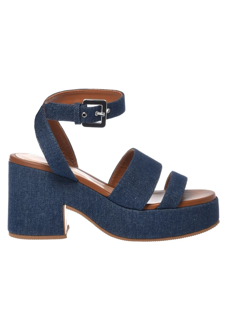 Sandale din denim cu toc masiv, Albastru