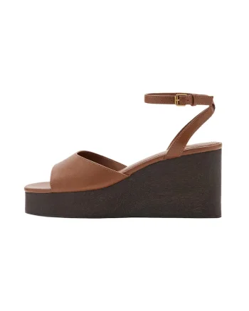 Sandale din piele cu talpa wedge, Maro scortisoara