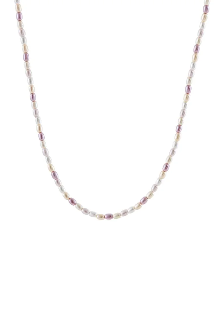 Colier placat cu aur de 18K si perle sintetice, Alb/Bej/Lila