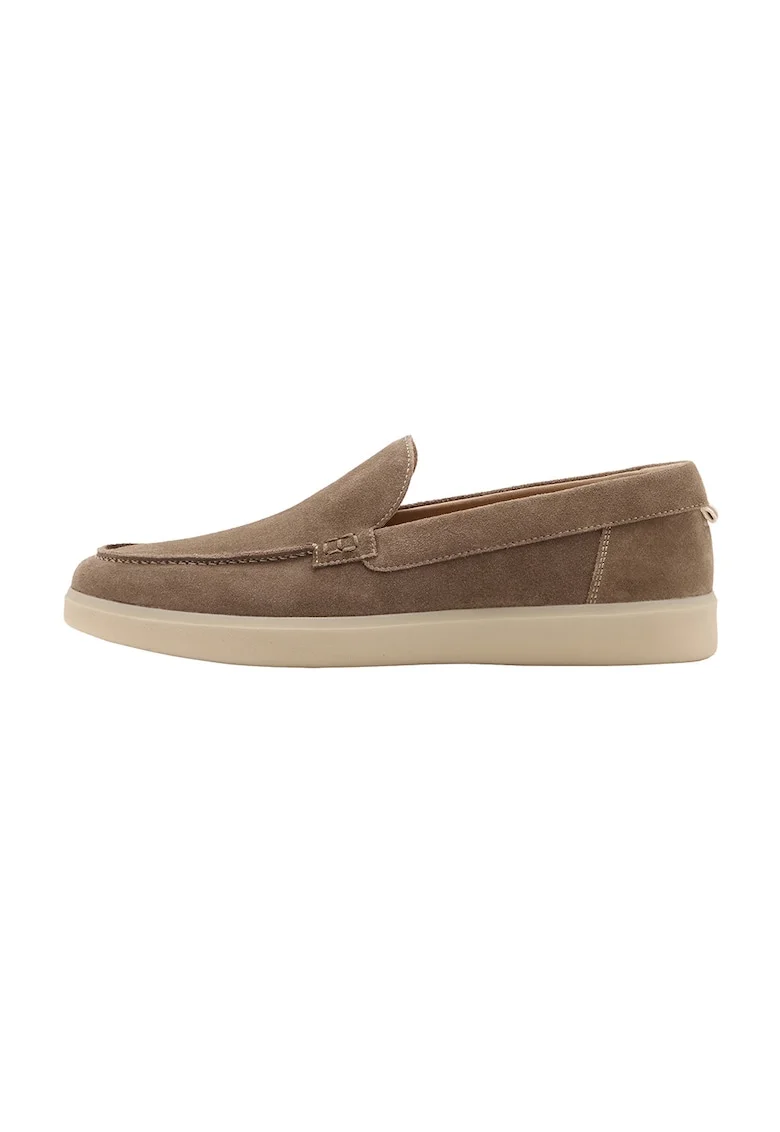 Pantofi loafer din piele intoarsa cu talpa wedge, Maro cafeniu