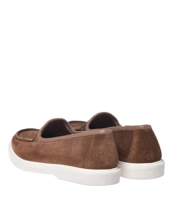 Pantofi loafer din piele intoarsa cu perforatii decorative, Maro