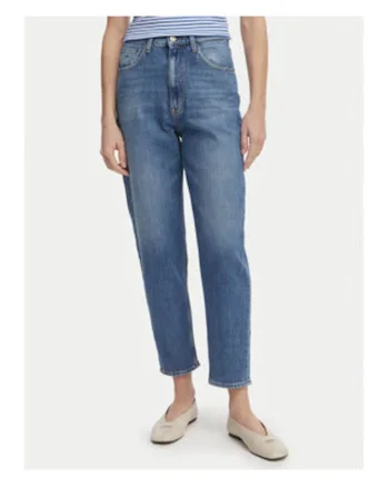 blugi mom fit cu talie inalta cu buzunare