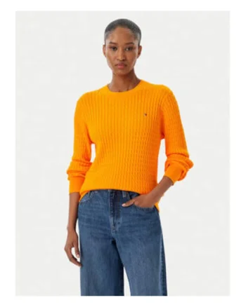 Pulover din bumbac cu model cable knit