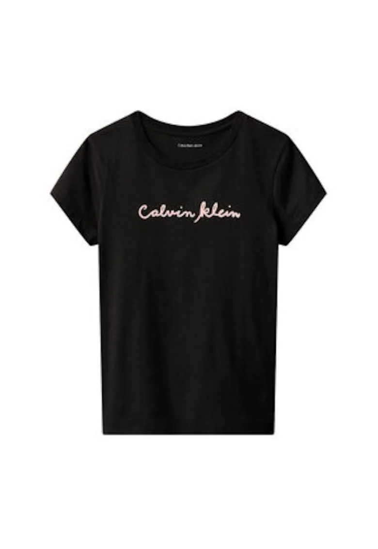 Tricou cu imprimeu logo si decolteu la baza gatului
