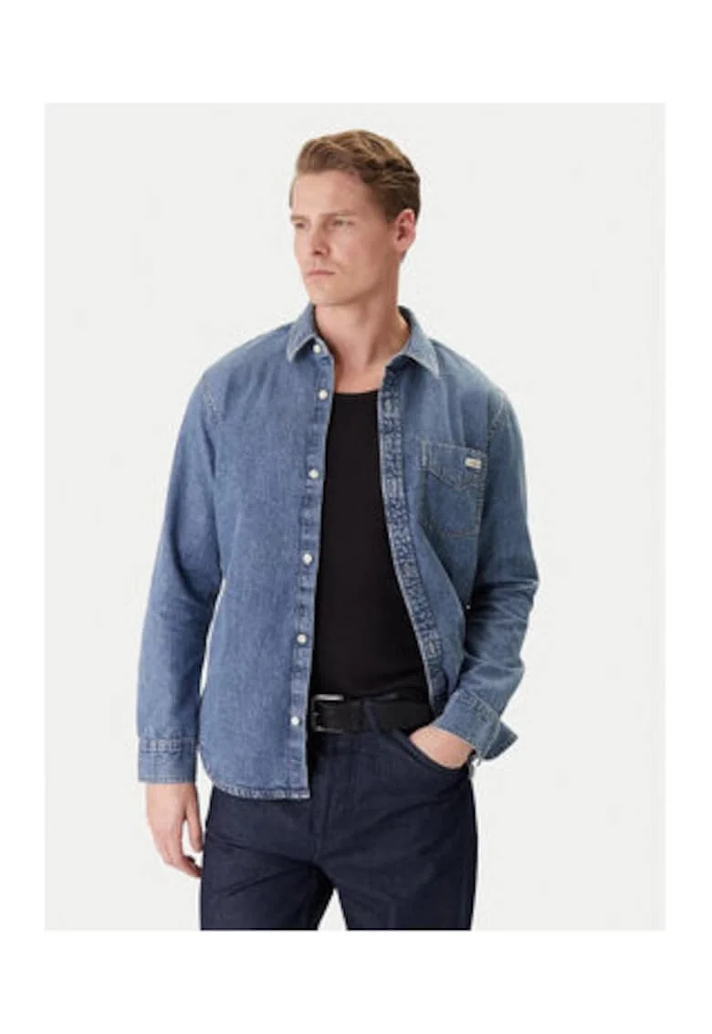 Camasa din denim cu buzunar pe piept