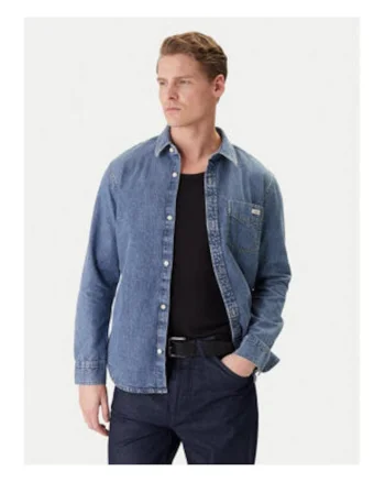 Camasa din denim cu buzunar pe piept