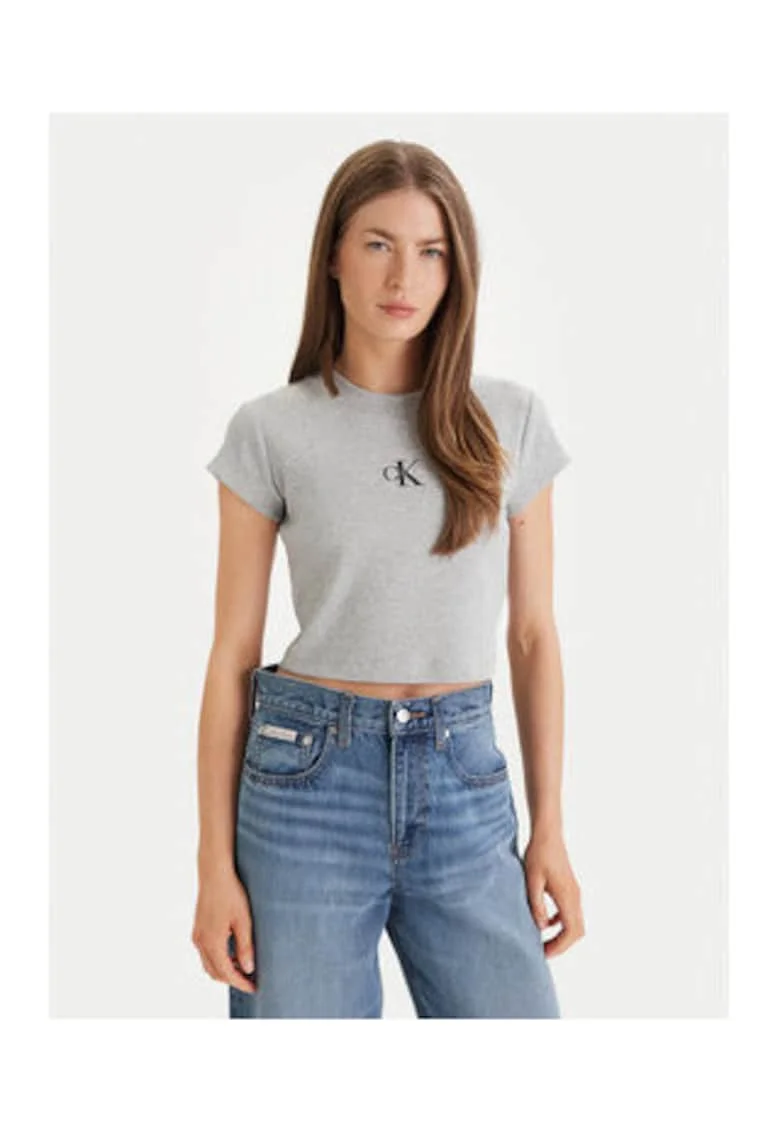 Tricou crop cu imprimeu logo