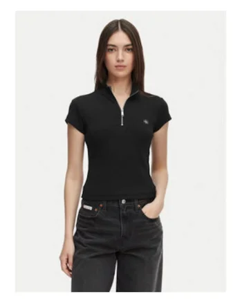 Tricou uni din bumbac, cu fermoar