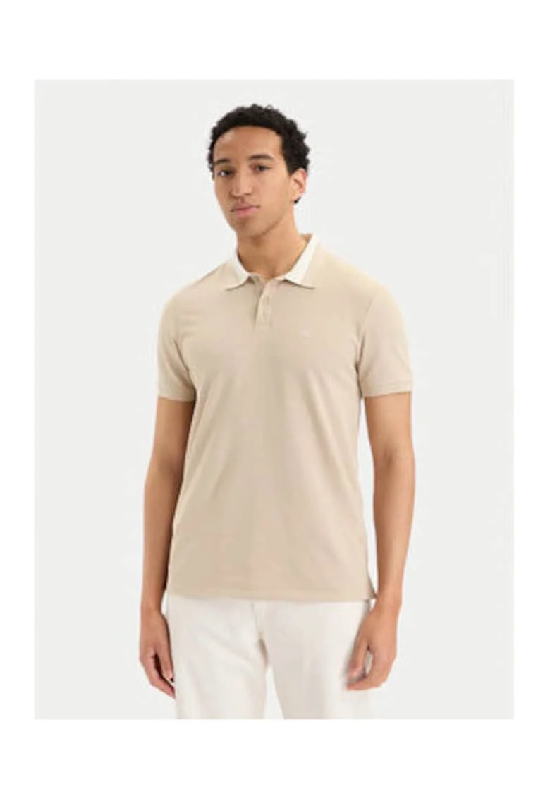 Tricou polo regular fit cu guler contrastant