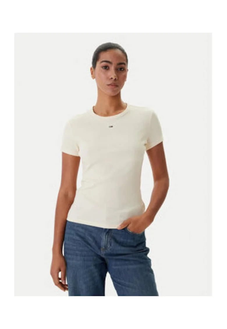Tricou slim fit la baza gatului cu logo mic