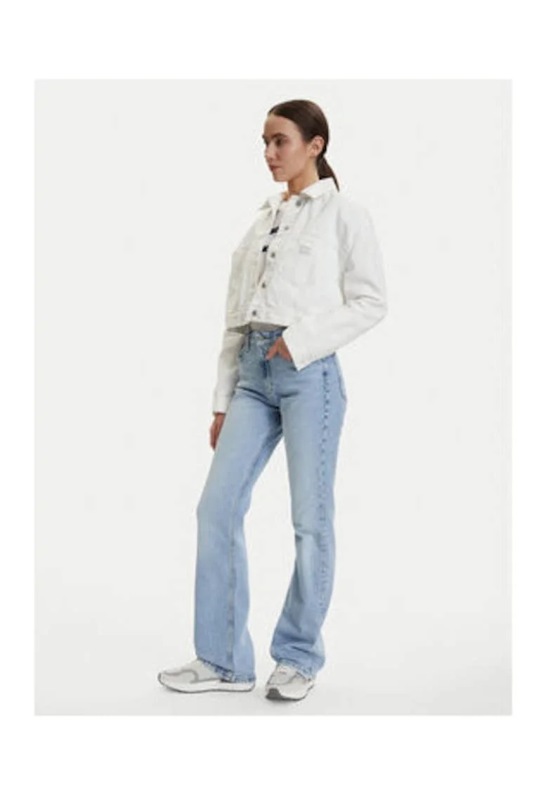 blugi denim drepti cu talie medie uni si buzunare