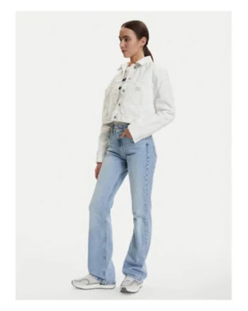 blugi denim drepti cu talie medie uni si buzunare