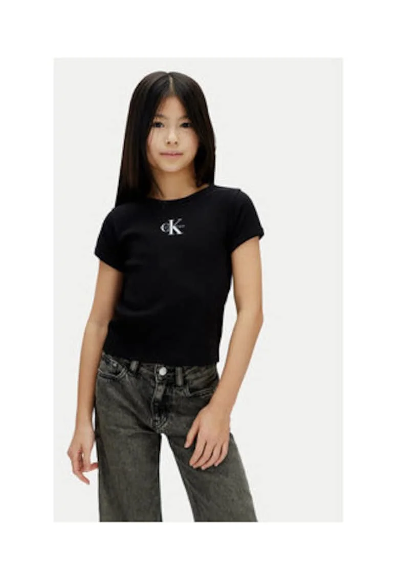 Tricou din bumbac slim fit cu decolteu la baza gatului