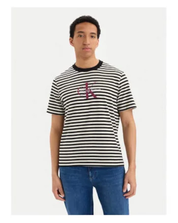 Tricou din bumbac cu guler contrastant, model in dungi si logo