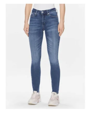 Blugi slim fit cu talie inalta,