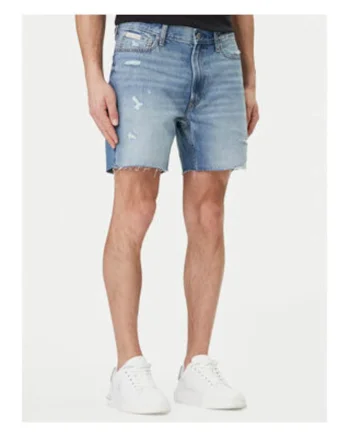 Blugi scurti slim fit cu rupturi decorative,