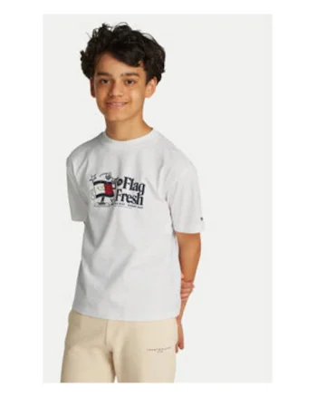 Tricou cu imprimeu logo si decolteu la baza gatului, Alb