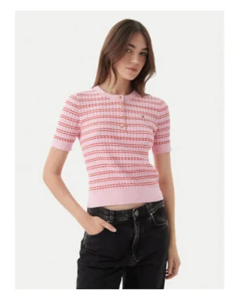 Pulover slim fit cu maneca scurta si model in dungi