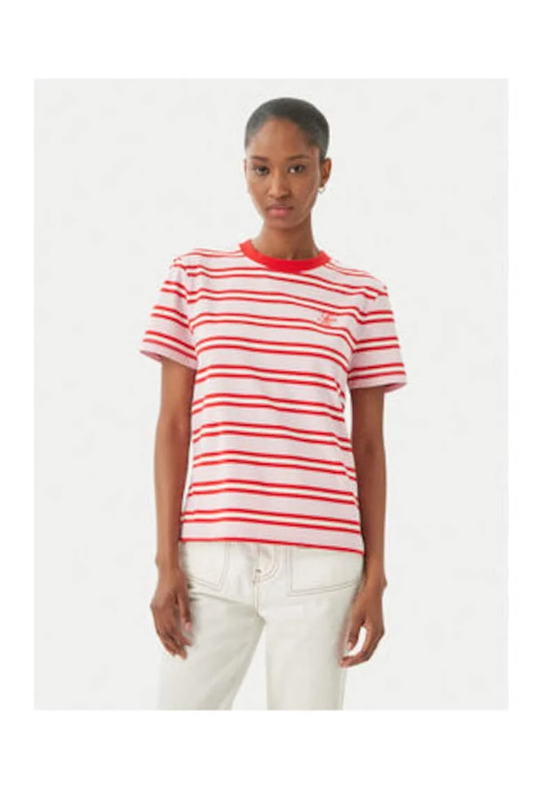 Tricou regular fit cu model in dungi si decolteu la baza gatului