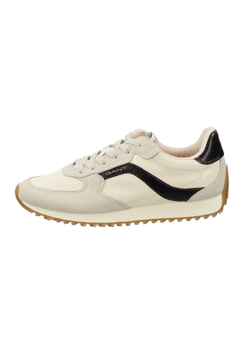 Pantofi sport cu garnituri din piele intoarsa, Negru/Bej