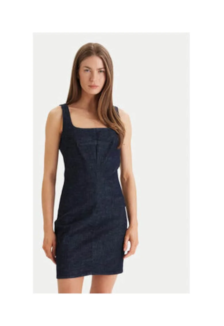 Rochie mini din amestec de lyocell cu decolteu patrat,