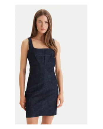 Rochie mini din amestec de lyocell cu decolteu patrat,