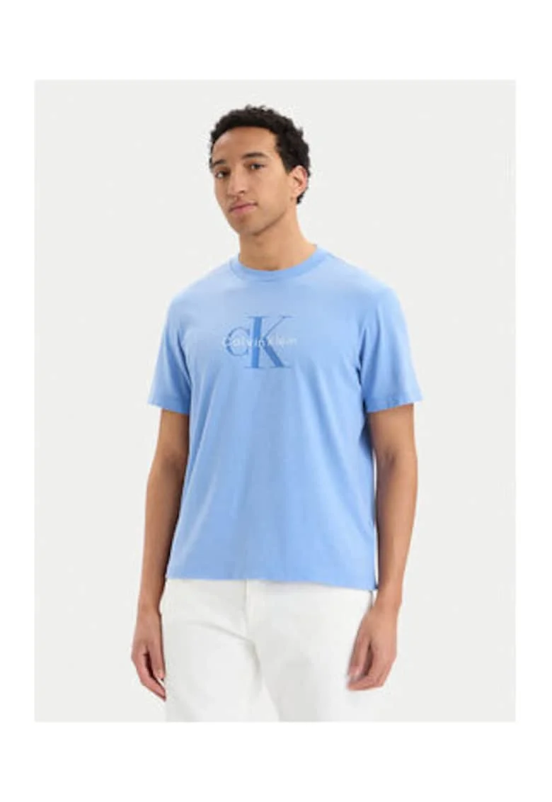 Tricou regular fit din bumbac cu model uni si logo pe partea din fata