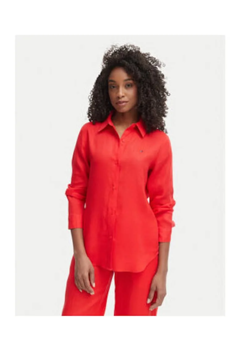 Camasa regular fit din in cu logo discret
