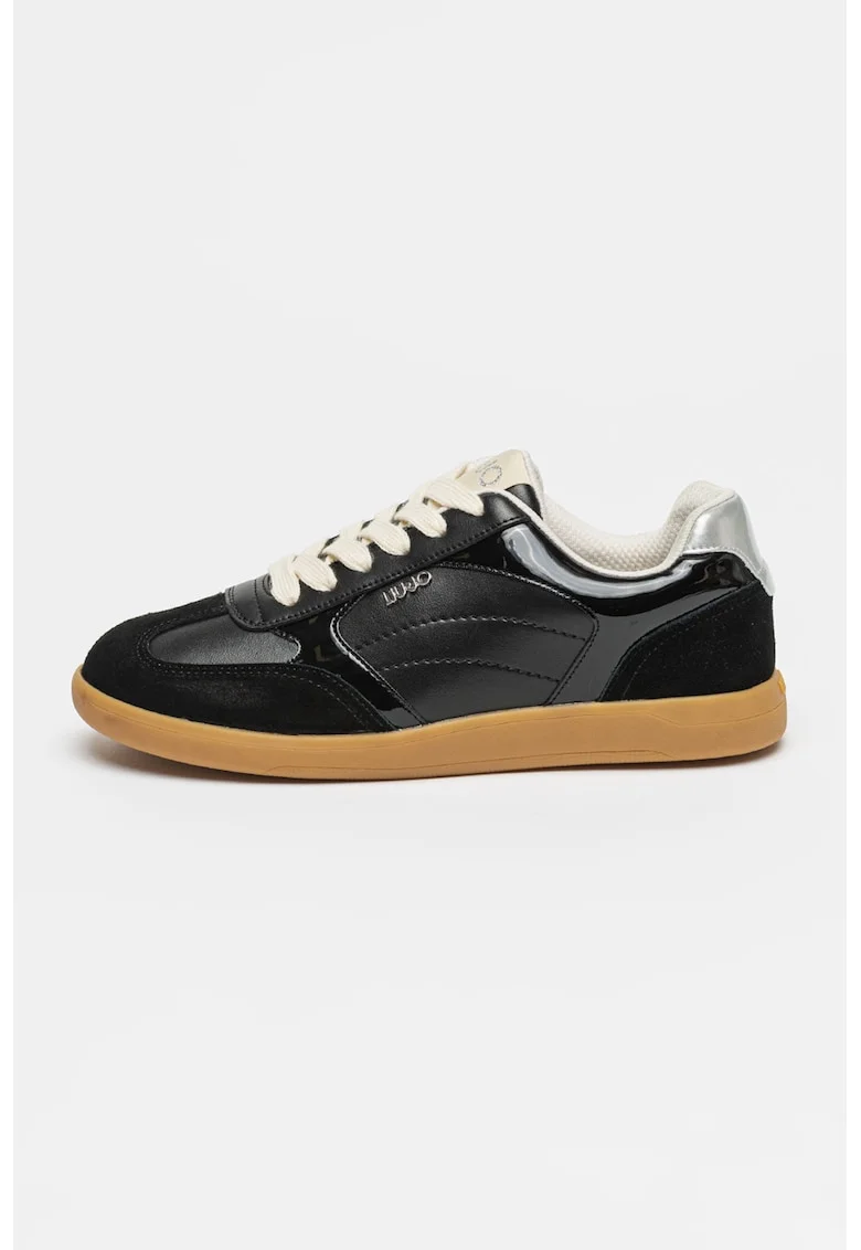 Pantofi sport cu garnituri de piele intoarsa, Negru/Negru stins