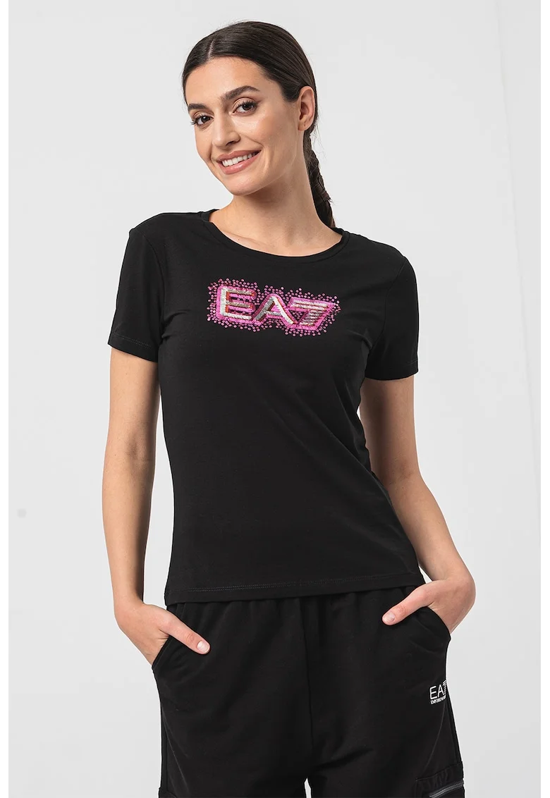 Tricou cu aplicatii de paiete, Negru