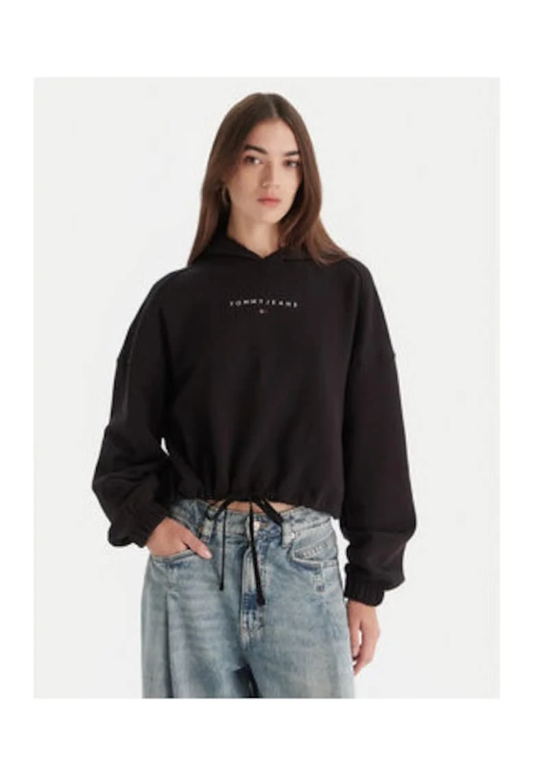 Hanorac crop cu snur de ajustare,