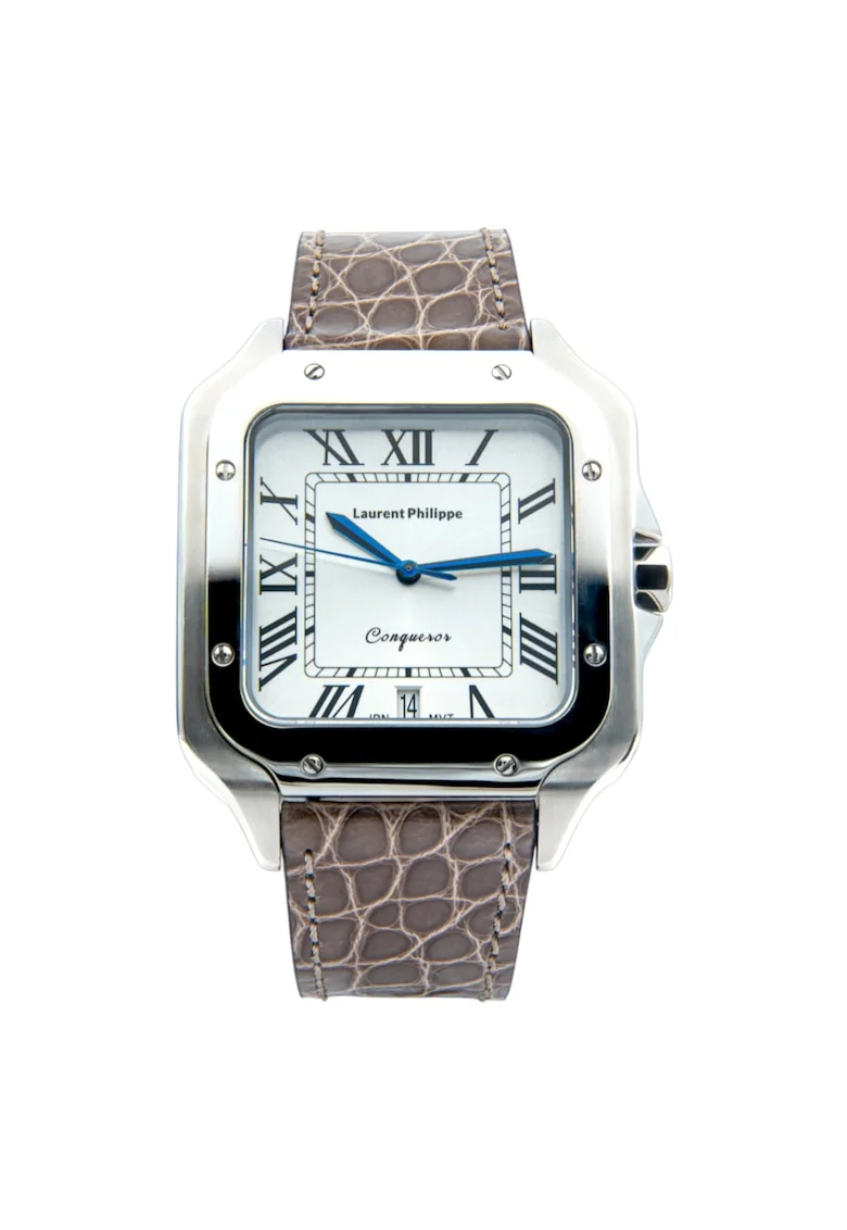 Ceas barbatesc  Conqueror Koh-I-Noor Terra Lux, cadran alb, curea piele naturala de crocodil, mecanism quartz, inox