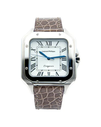 Ceas barbatesc  Conqueror Koh-I-Noor Terra Lux, cadran alb, curea piele naturala de crocodil, mecanism quartz, inox