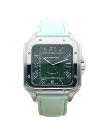 Ceas barbati  Conqueror Emerald Nude Mint, otel inoxidabil, cadran verde smarald, curea alba