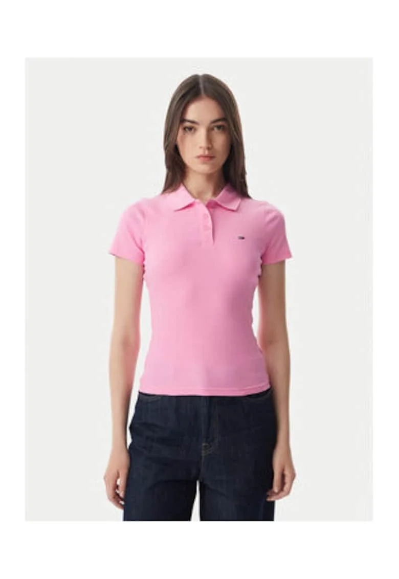 Tricou polo din amestec de bumbac cu model uni si logo discret