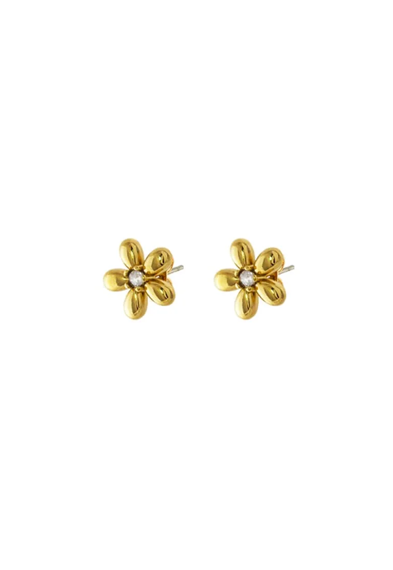 Cercei in forma de floare placati cu aur de 18K si zirconia, Auriu