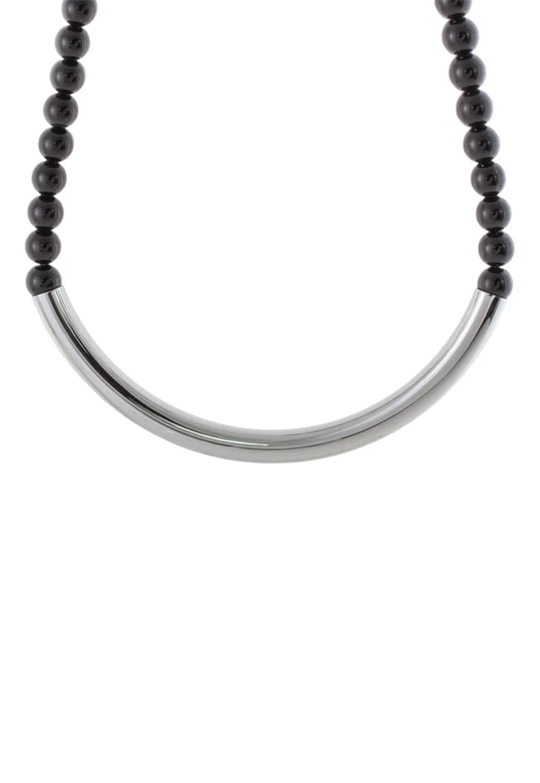 Colier cu pietre de agat, Negru/Argintiu