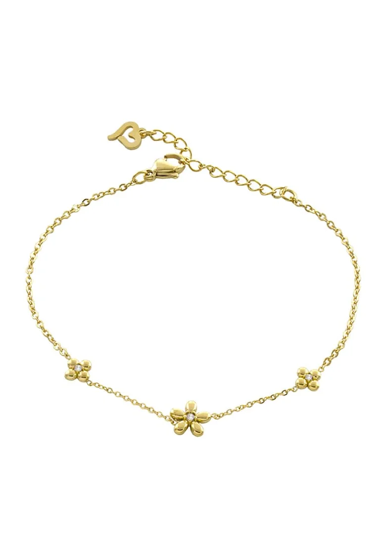 Bratara placata cu aur de 18K, model floral si zirconia, Auriu