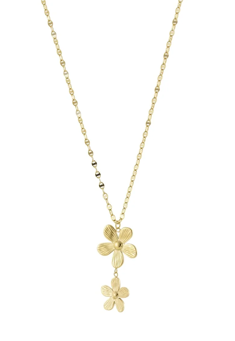 Colier din otel inoxidabil placat cu aur de 18K si pandantiv cu model floral, Auriu