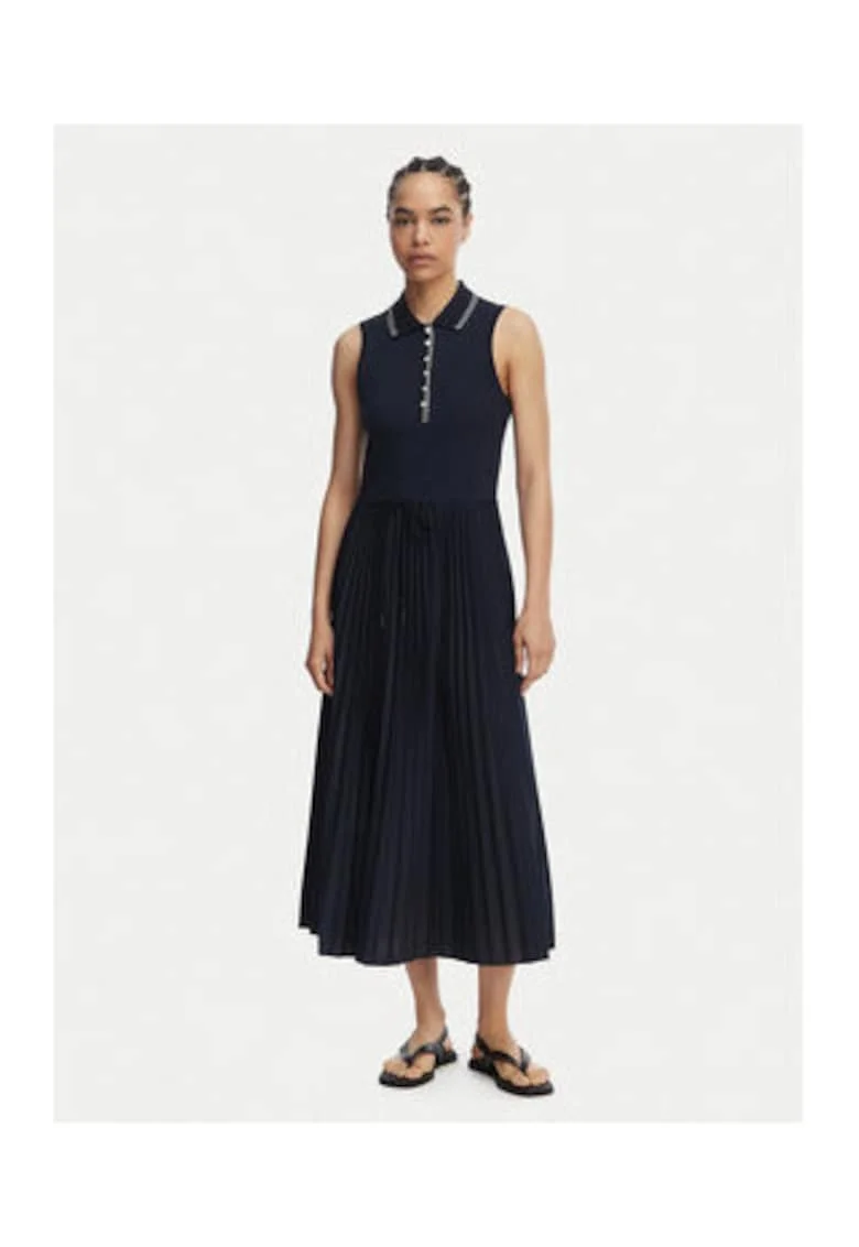 Rochie cu guler polo si detaliu plisat,