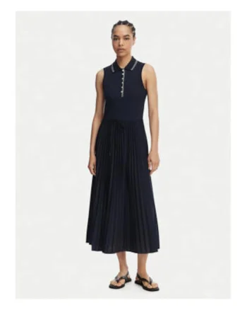 Rochie cu guler polo si detaliu plisat,